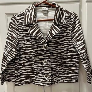 Nomadic Traders  Zebra Print Blazer in Brown and White.  Size Medium.